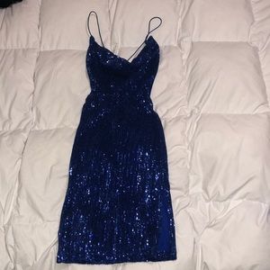 Fashion nova dazzling blue open back mini dress